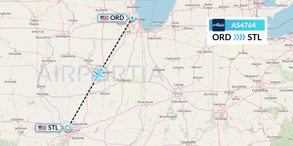 AS4764 Alaska Airlines Flight Map: Chicago to St. Louis