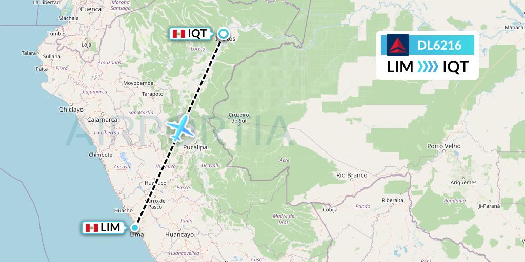 DL6216 Delta Air Lines Flight Map: Lima to Iquitos