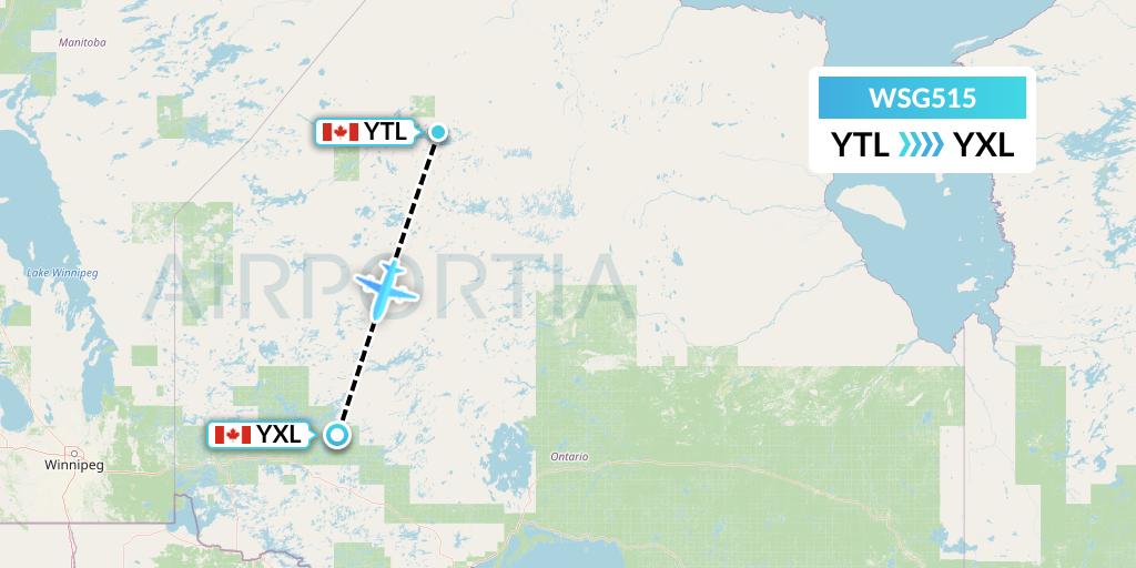 WSG515 Wasaya Airways Flight Map: Big Trout to Sioux Lookout