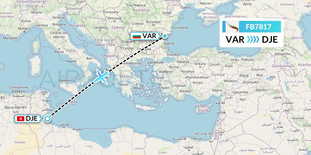 FB7817 Bulgaria Air Flight Map: Varna to Djerba