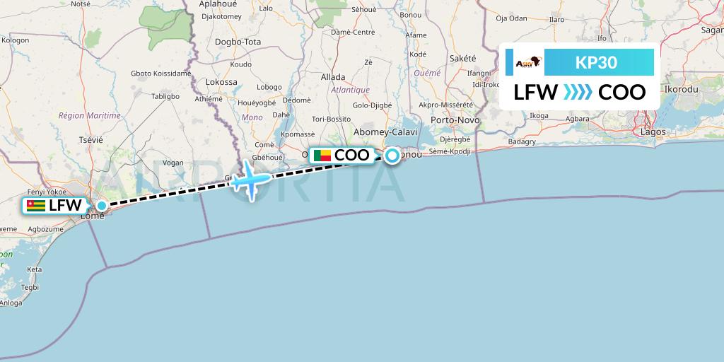 KP30 ASKY Flight Map: Lome to Cotonou