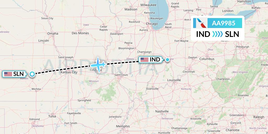 AA9985 American Airlines Flight Map: Indianapolis to Salina