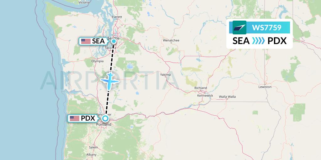WS7759 WestJet Flight Map: Seattle to Portland