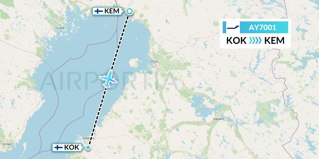 AY7001 Finnair Flight Map: Kokkola to Kemi