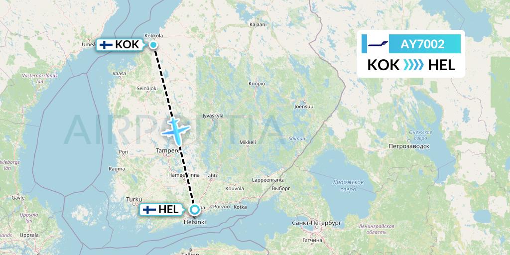 AY7002 Finnair Flight Map: Kokkola to Helsinki