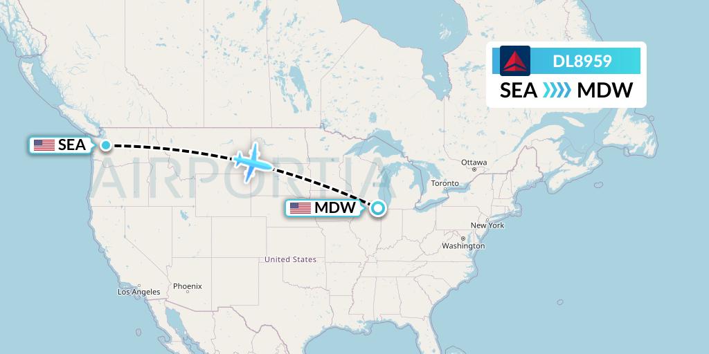 DL8959 Delta Air Lines Flight Map: Seattle to Chicago