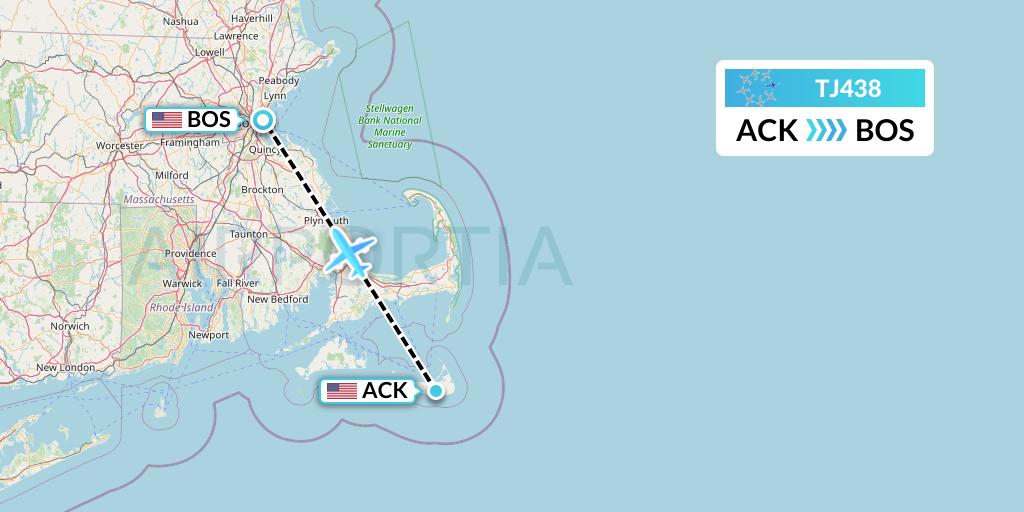 TJ438 Tradewind Aviation Flight Map: Nantucket to Boston