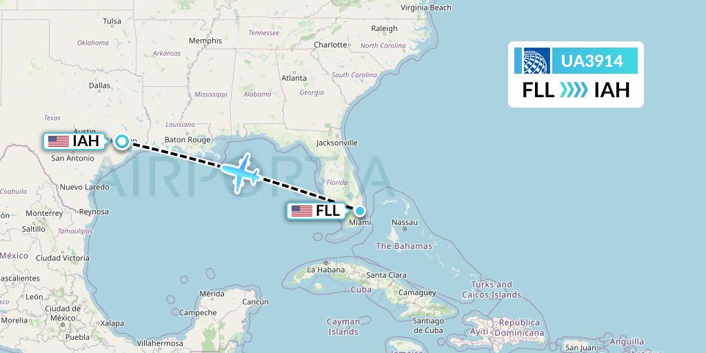 UA3914 United Airlines Flight Map: Fort Lauderdale to Houston