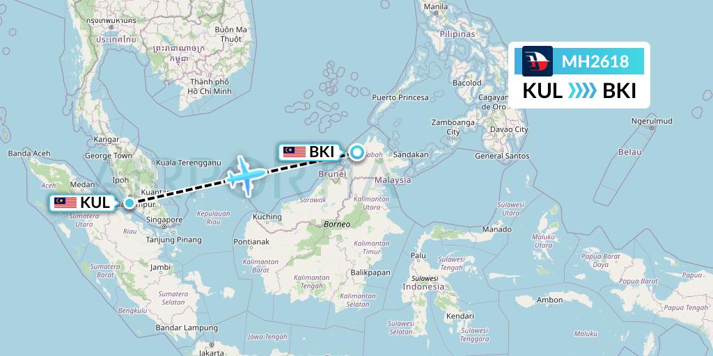 MH2618 Malaysia Airlines Flight Map: Kuala Lumpur to Kota Kinabalu