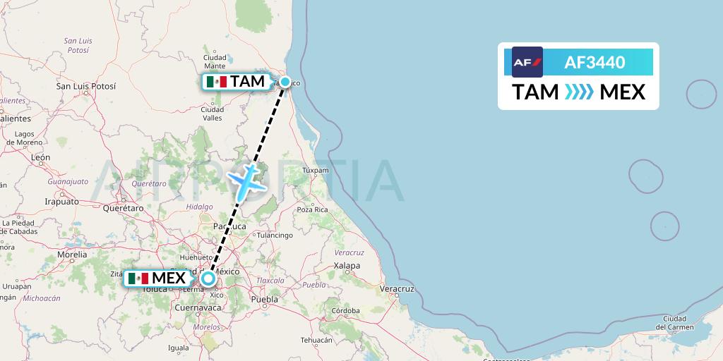 AF3440 Air France Flight Map: Tampico to Mexico City