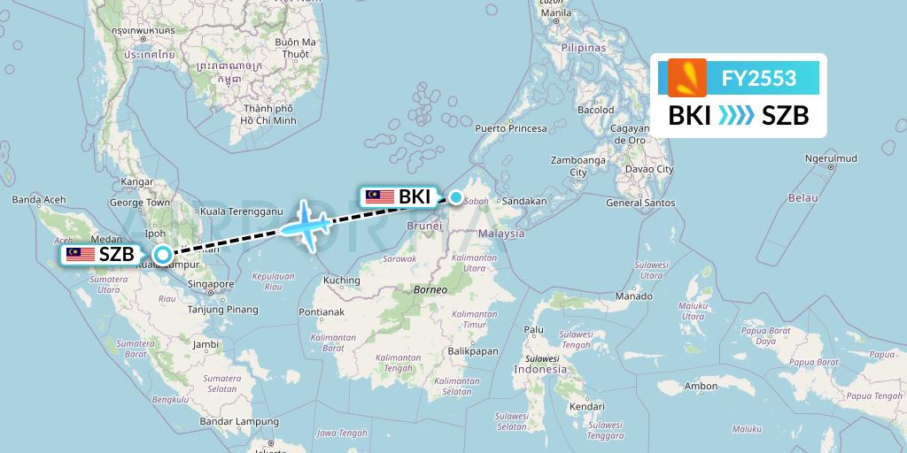 FY2553 Firefly Flight Map: Kota Kinabalu to Kuala Lumpur