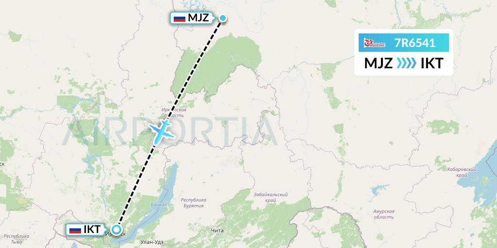 7R6541 Rusline Flight Map: Mirny to Irkutsk
