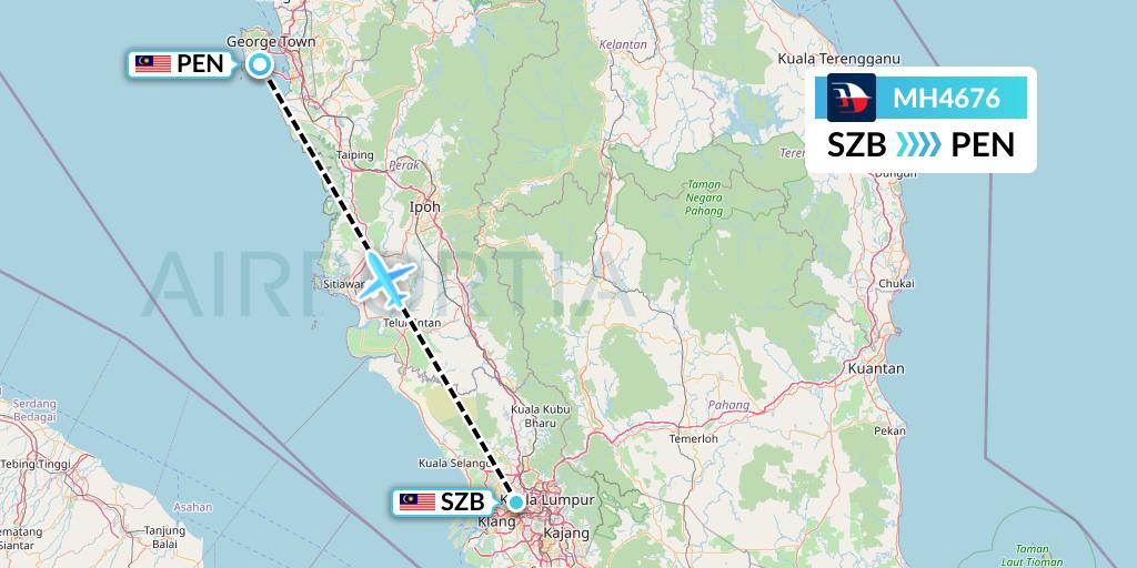MH4676 Malaysia Airlines Flight Map: Kuala Lumpur to Penang