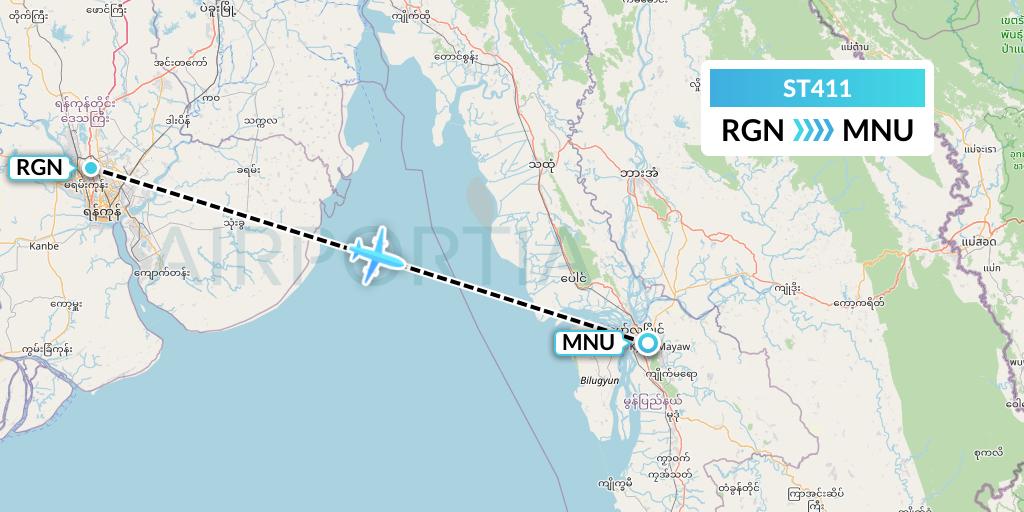 ST411 Air Thanlwin Flight Map: Yangon to Mawlamyine