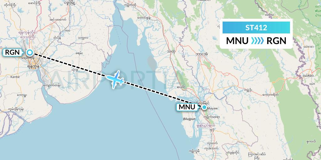 ST412 Air Thanlwin Flight Map: Mawlamyine to Yangon