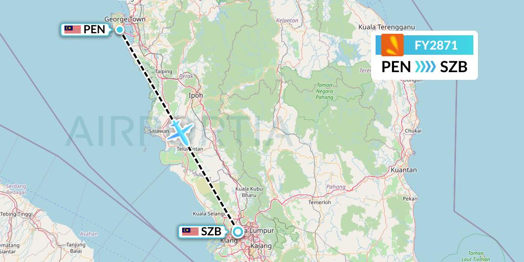 FY2871 Firefly Flight Map: Penang to Kuala Lumpur