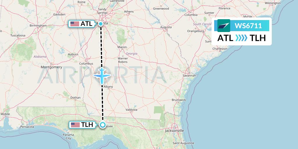 WS6711 WestJet Flight Map: Atlanta to Tallahassee