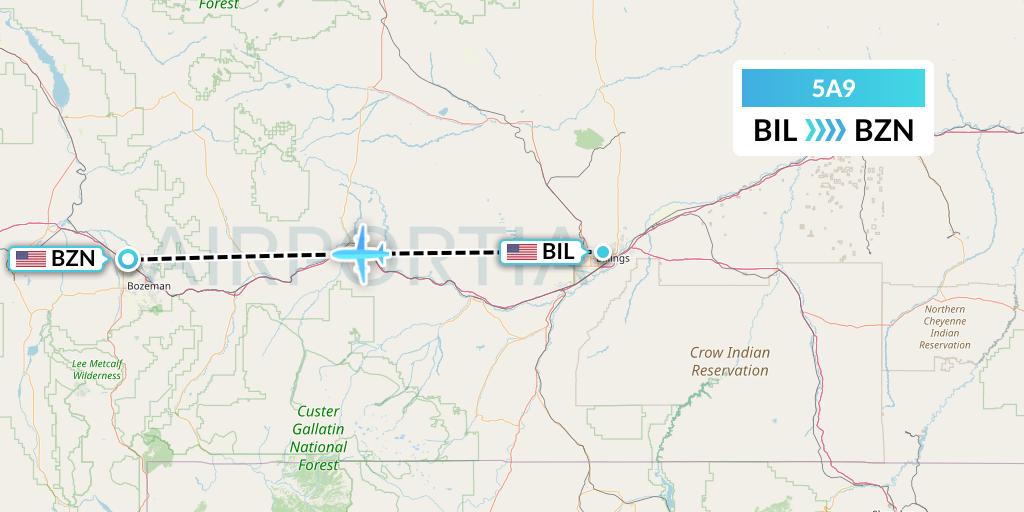 5A9 Alpine Air Express Flight Map: Billings to Bozeman