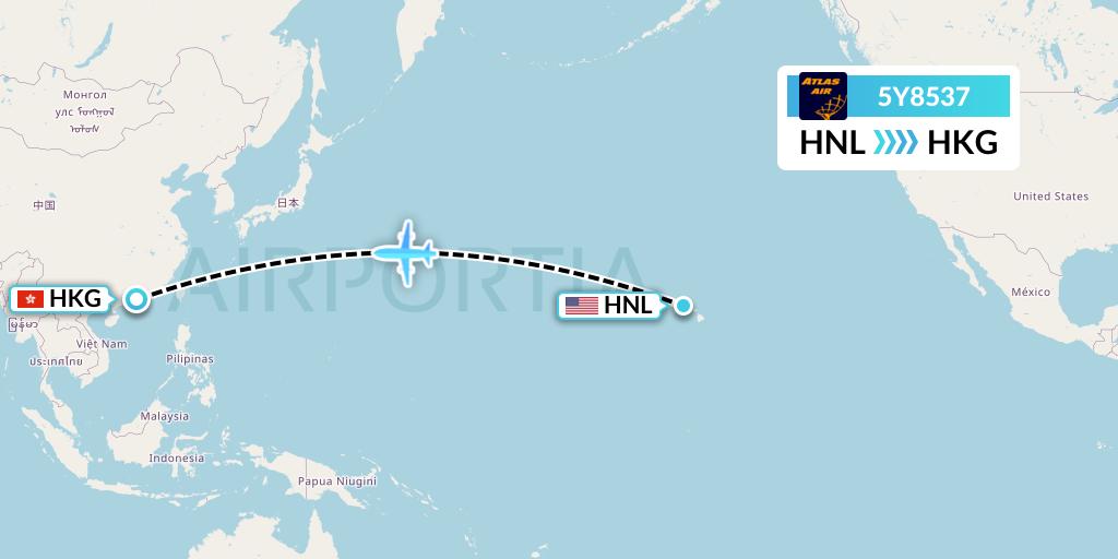 5Y8537 Atlas Air Flight Map: Honolulu to Hong Kong