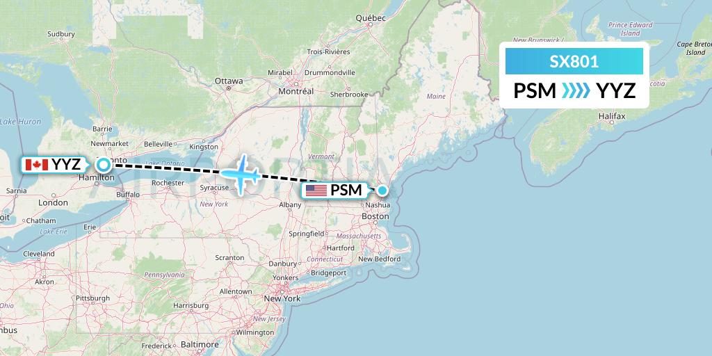 SX801 Flygta Airlines Flight Map: Portsmouth to Toronto