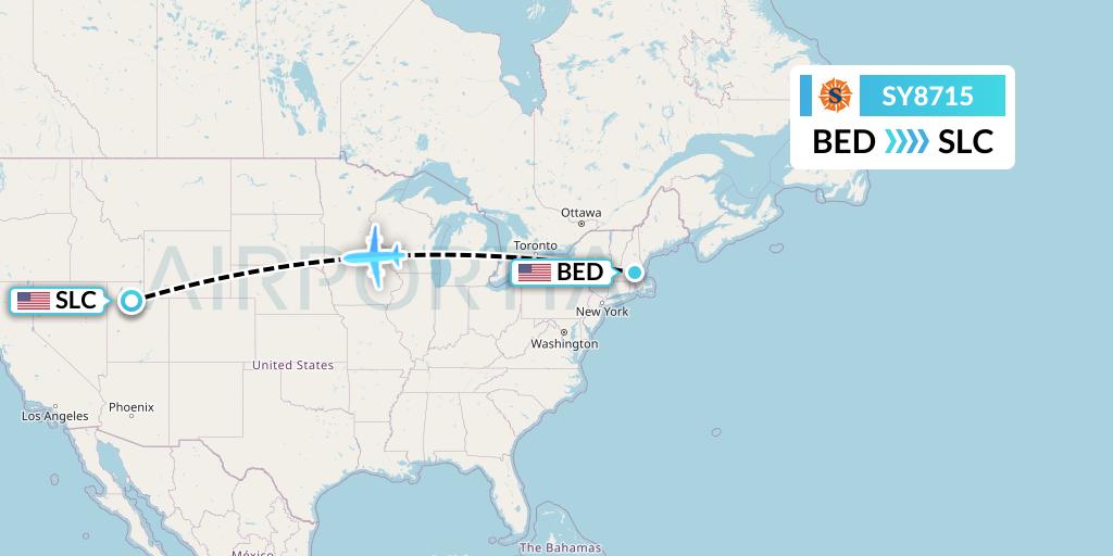 SY8715 Sun Country Airlines Flight Map: Bedford to Salt Lake City