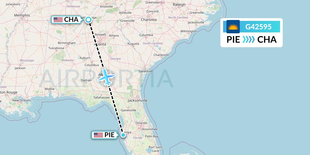 G42595 Allegiant Air Flight Map: St. Petersburg to Chattanooga