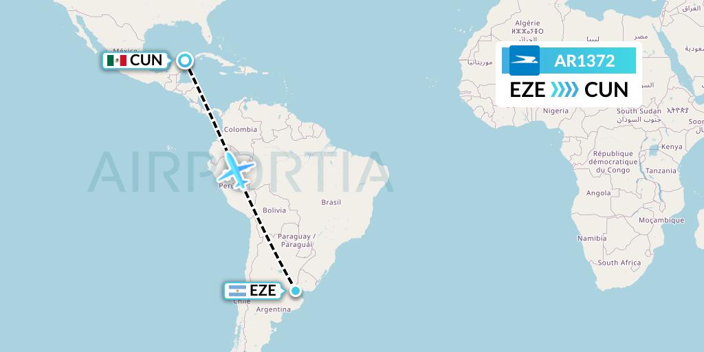 AR1372 Aerolineas Argentinas Flight Map: Buenos Aires to Cancun