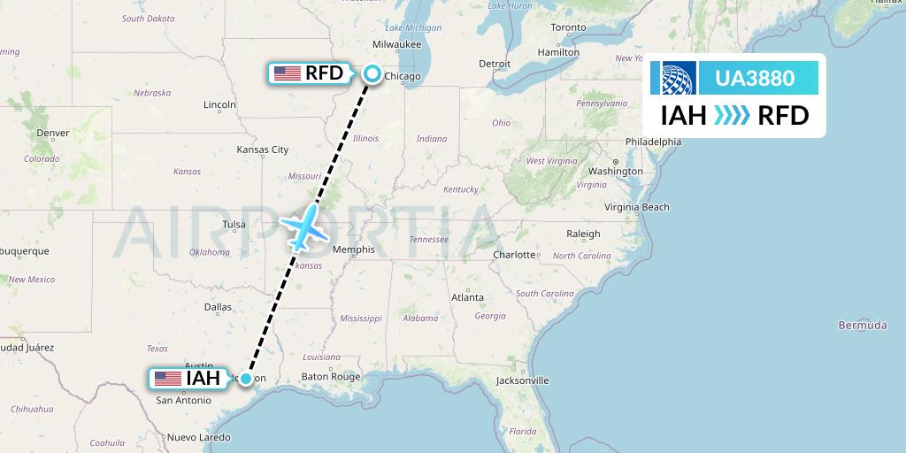 UA3880 United Airlines Flight Map: Houston to Chicago