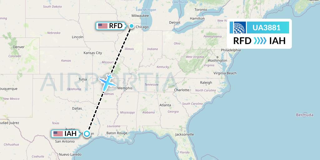 UA3881 United Airlines Flight Map: Chicago to Houston