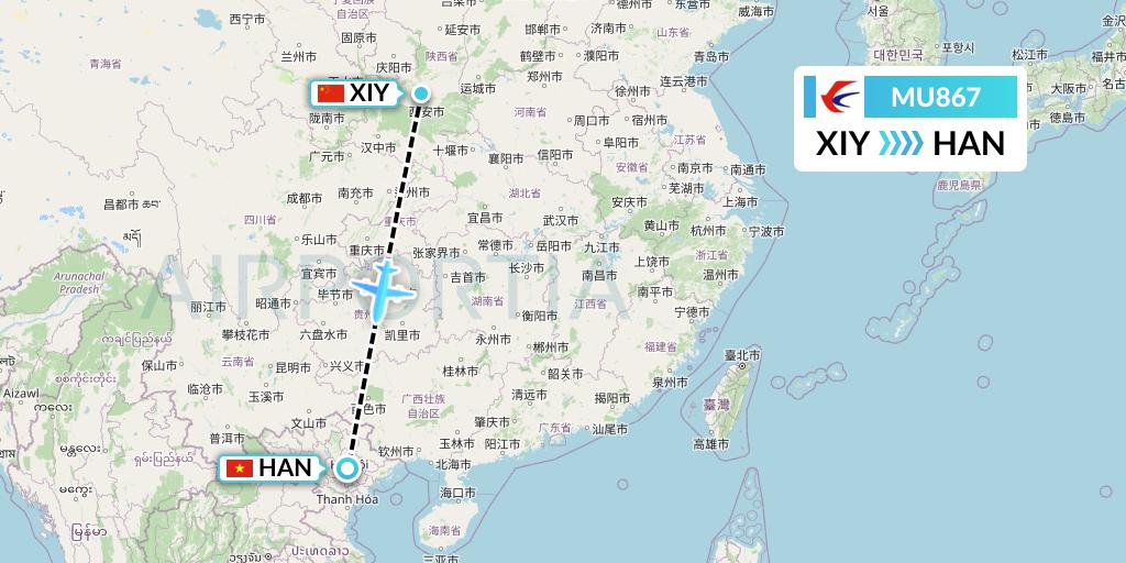 MU867 China Eastern Airlines Flight Map: Xi'an to Hanoi