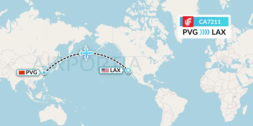 CA7211 Air China Flight Map: Shanghai to Los Angeles