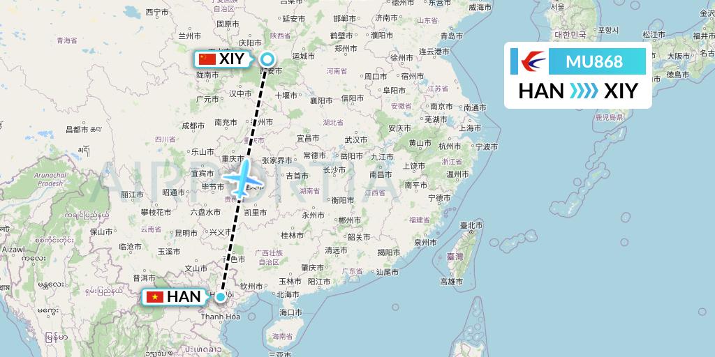 MU868 China Eastern Airlines Flight Map: Hanoi to Xi'an