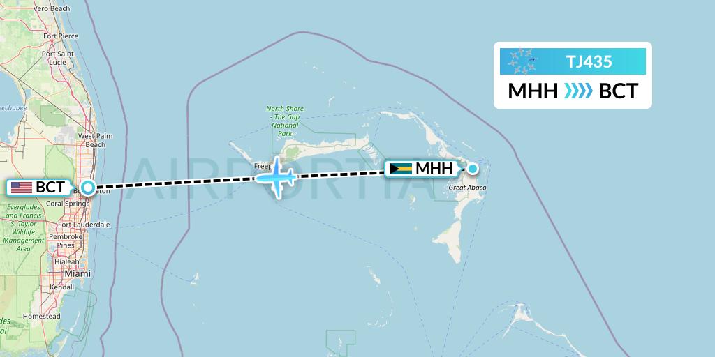 TJ435 Tradewind Aviation Flight Map: Marsh Harbour to Boca Raton