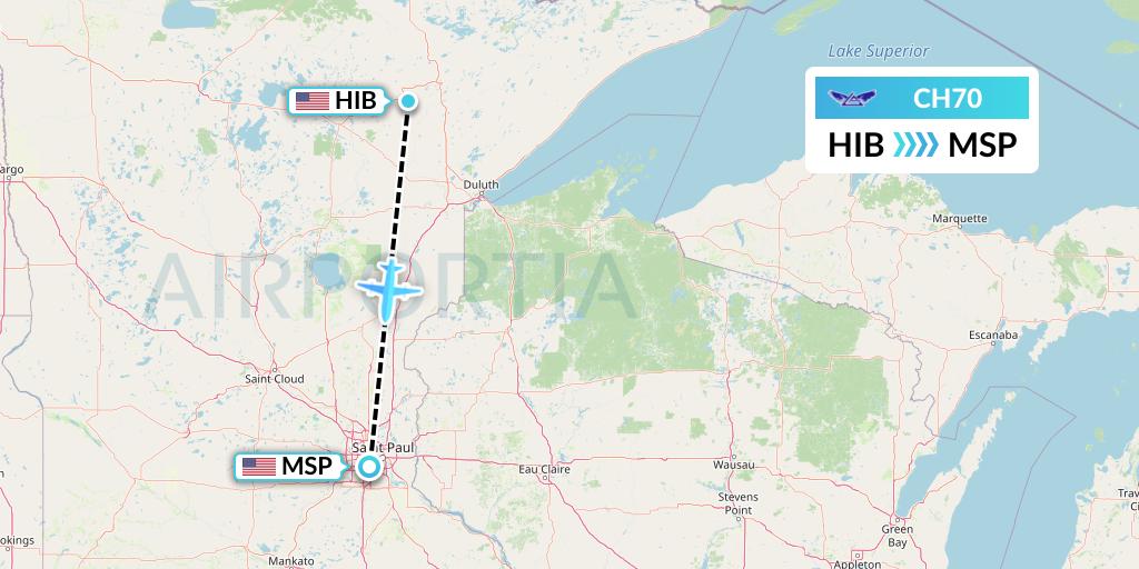 CH70 Bemidji Airlines Flight Map: Hibbing to Minneapolis