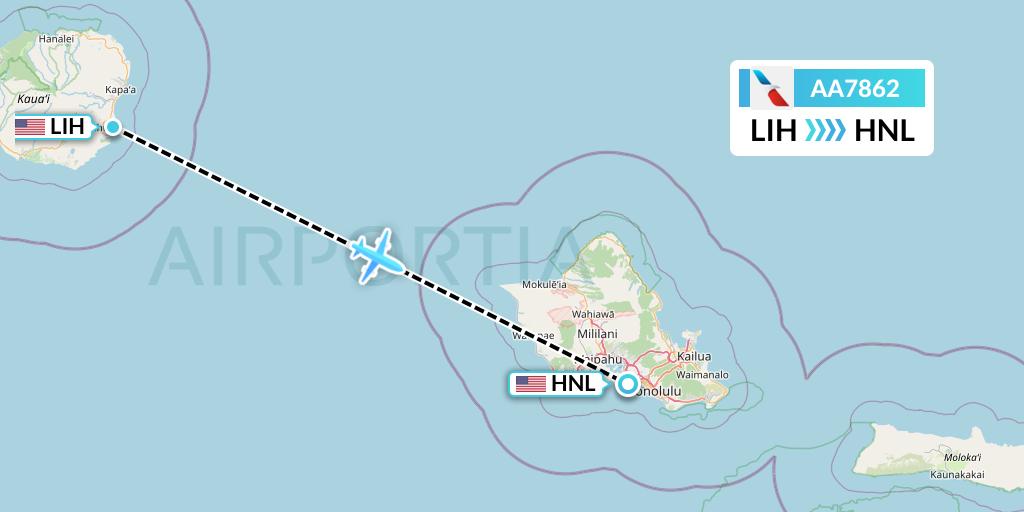 AA7862 American Airlines Flight Map: Lihue to Honolulu
