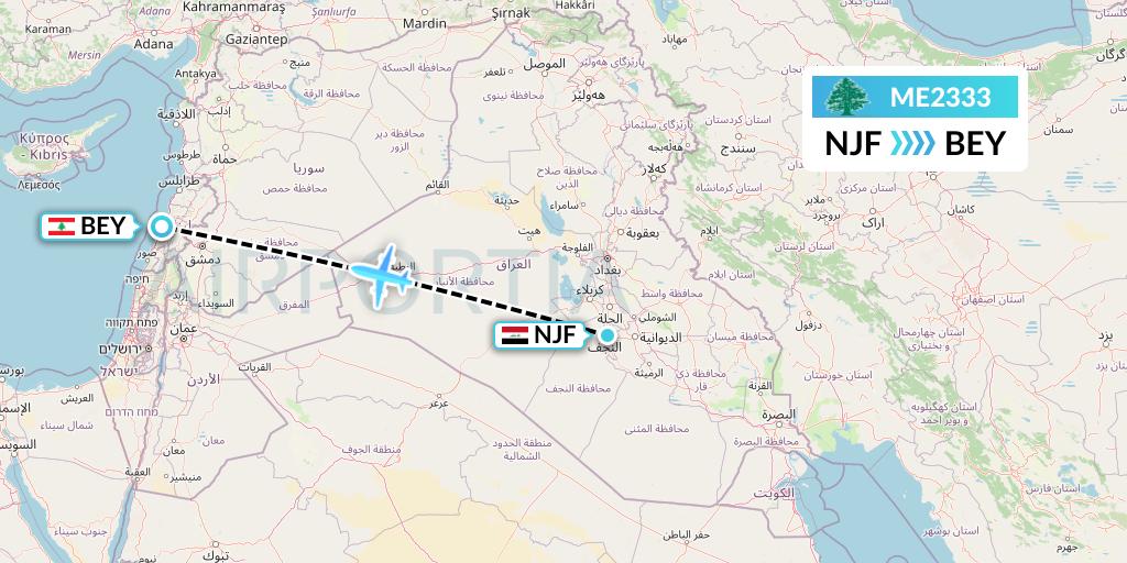 ME2333 MEA Flight Map: Najaf to Beirut