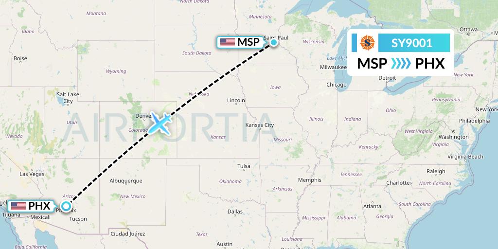 SY9001 Sun Country Airlines Flight Map: Minneapolis to Phoenix