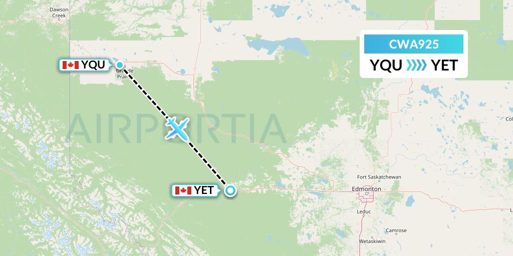 CWA925 Can West Corporate Air Charters Ltd. Flight Map: Grande Prairie to Edson