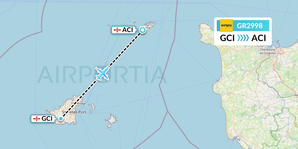 GR2998 Aurigny Air Services Flight Map: Guernsey to Alderney