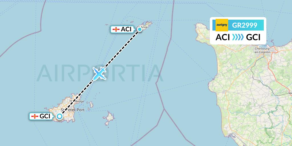 GR2999 Aurigny Air Services Flight Map: Alderney to Guernsey