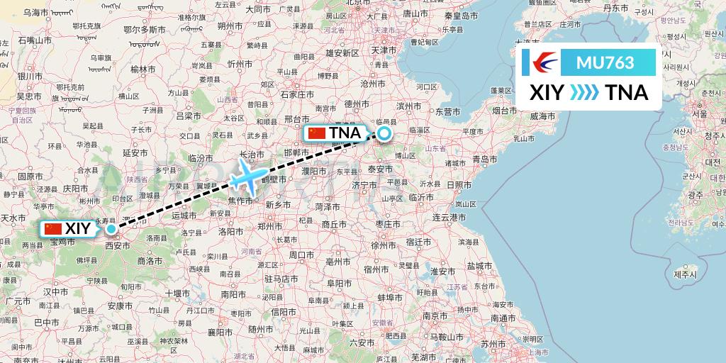 MU763 China Eastern Airlines Flight Map: Xi'an to Jinan