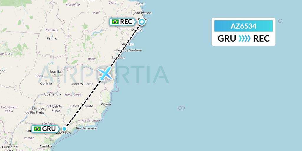 AZ6534 ITA Airways Flight Map: Sao Paulo to Recife