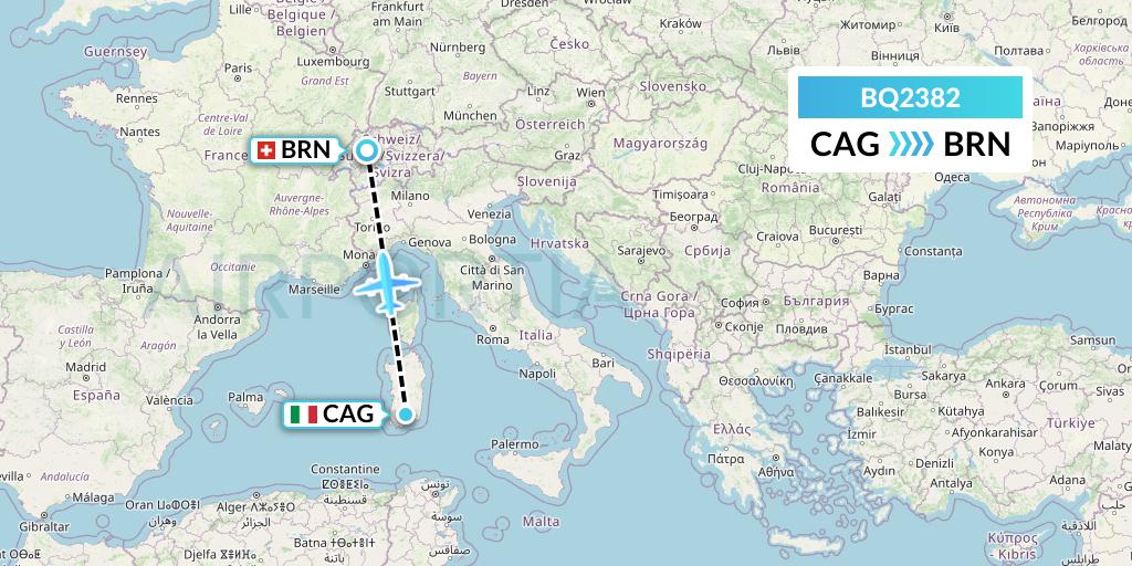 BQ2382 Skyalps Flight Map: Cagliari to Bern