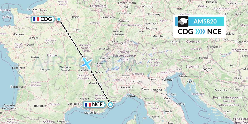 AM5820 Aeromexico Flight Map: Paris to Nice