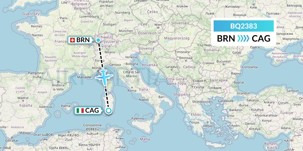 BQ2383 Skyalps Flight Map: Bern to Cagliari