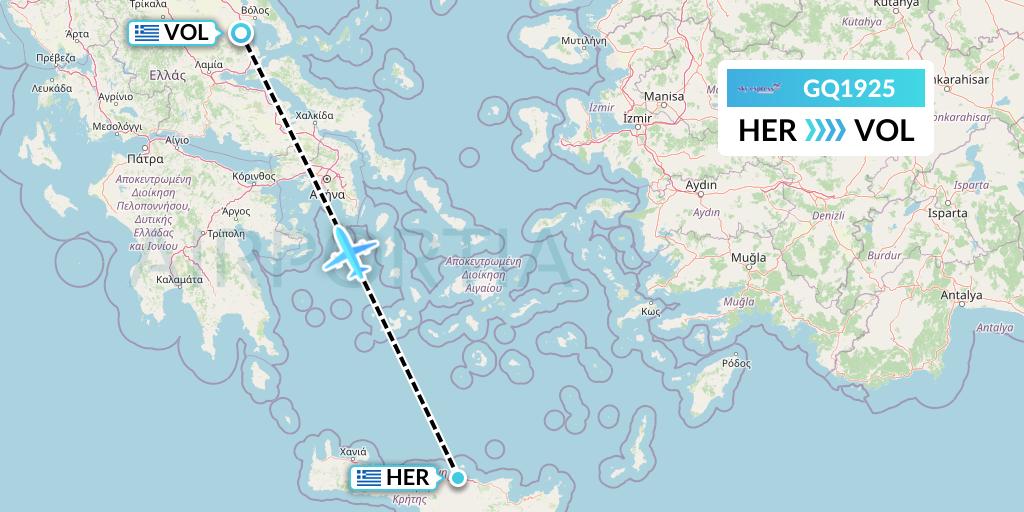 GQ1925 Sky Express (Greece) Flight Map: Heraklion to Volos