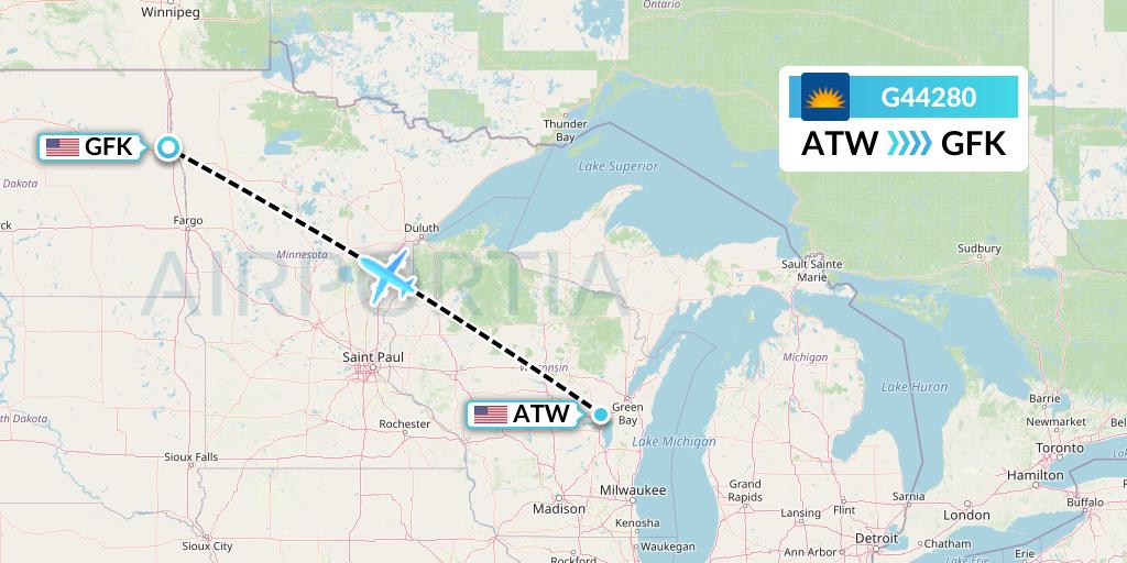 G44280 Allegiant Air Flight Map: Appleton to Grand Forks