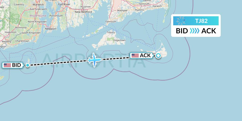 TJ82 Tradewind Aviation Flight Map: Block Island to Nantucket