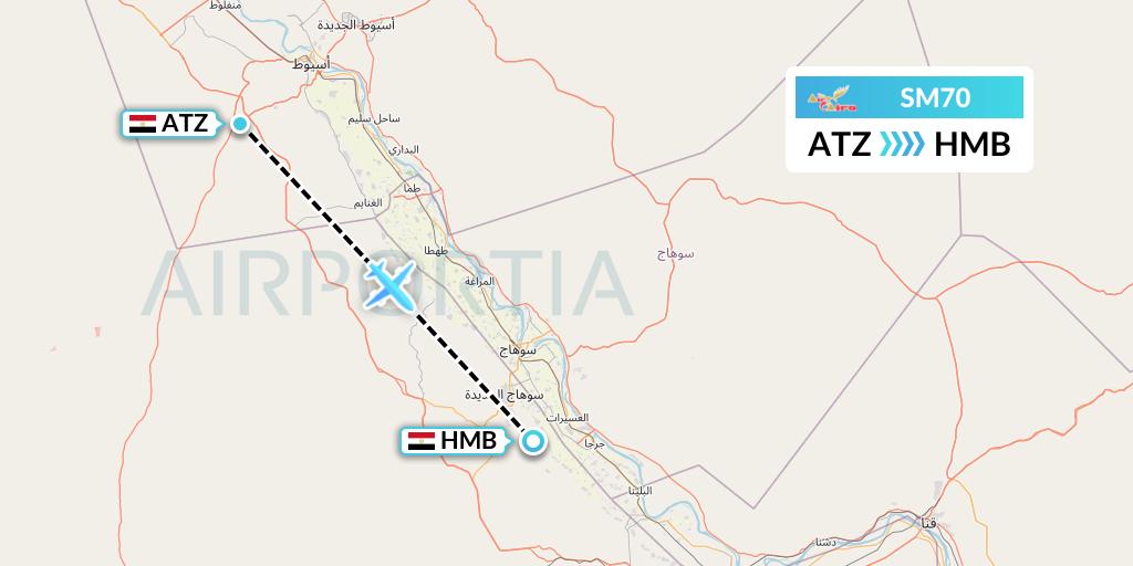 SM70 Air Cairo Flight Map: Assiut to Sohag