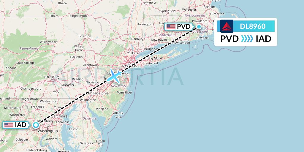 DL8960 Delta Air Lines Flight Map: Providence to Washington
